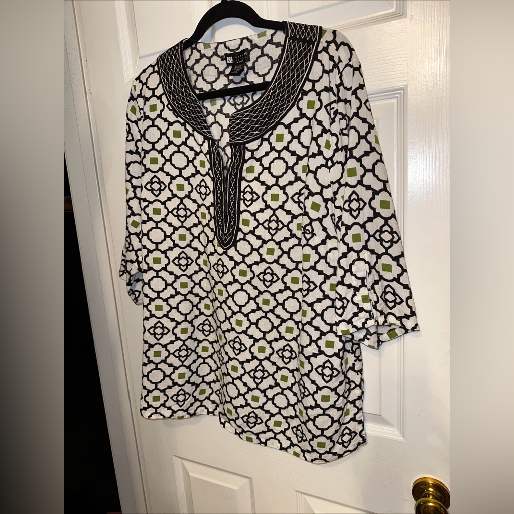 Carole Little 2x Rayon/Linen Pullover Tunic Boho Women’s Geometric Pattern